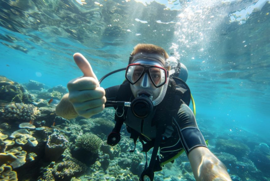 chico diving in lanzarote with the school